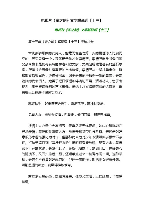 电视片《宋之韵》文字解说词【十三】
