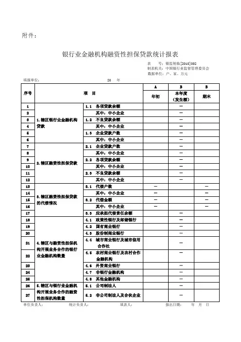 银行业金融机构融资性担保贷款统计报表
