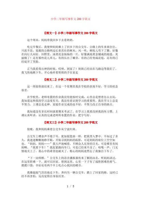小学二年级写事作文200字范文
