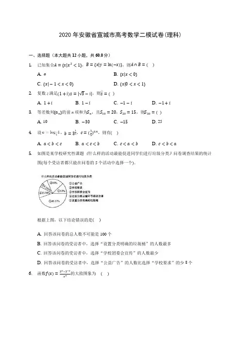 2020年安徽省宣城市高考数学二模试卷(理科) (含答案解析)