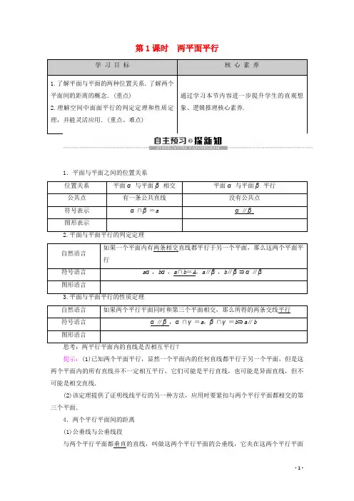 高中数学第1章立体几何初步1.2.4平面与平面的位置关系第1课时两平面平行讲义苏教版必修2