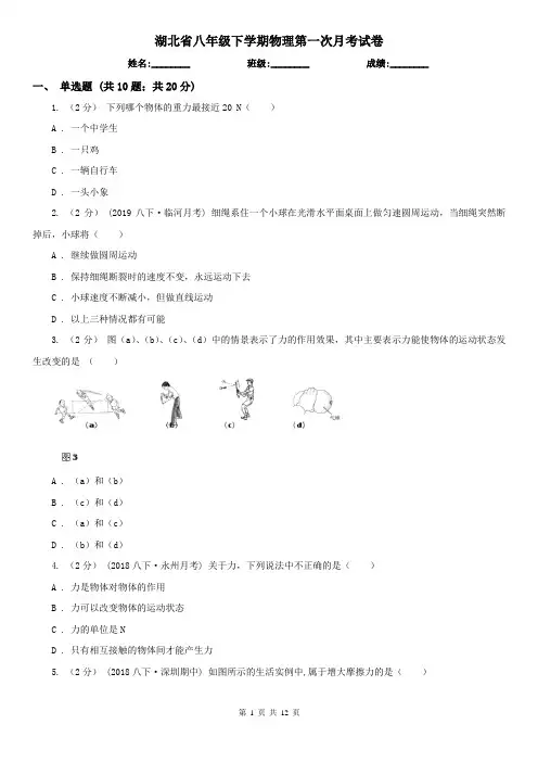 湖北省八年级下学期物理第一次月考试卷