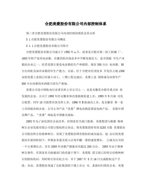 合肥美菱股份有限公司内部控制体系