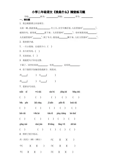 小学二年级语文《我是什么》随堂练习题10