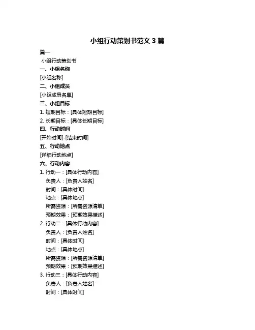小组行动策划书范文3篇