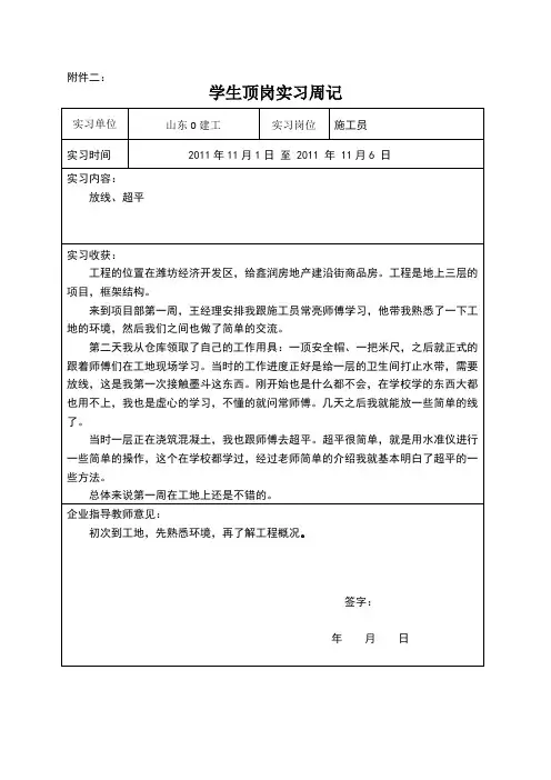 施工员实习周记29篇