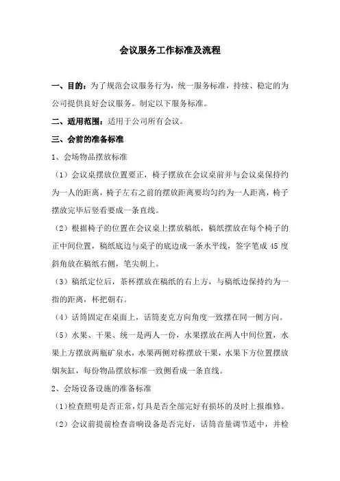 会议服务工作标准及流程