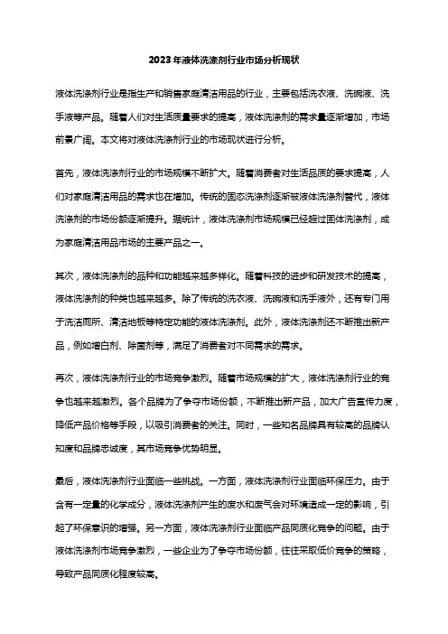 2023年液体洗涤剂行业市场分析现状