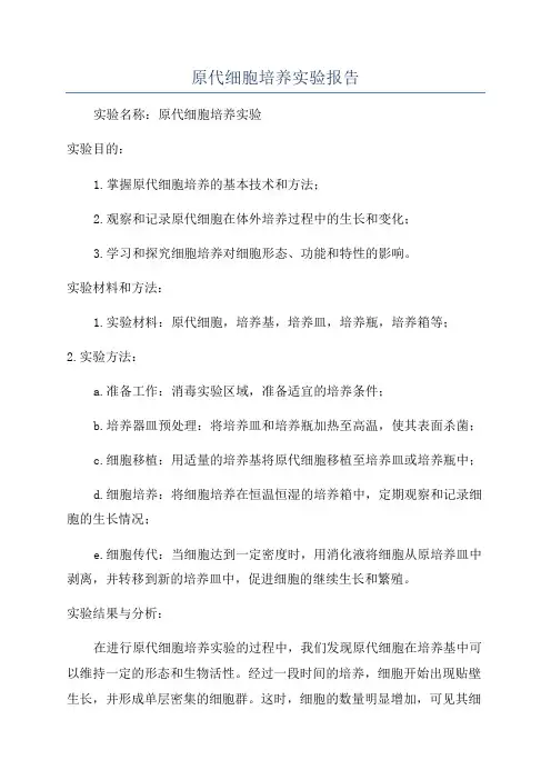原代细胞培养实验报告