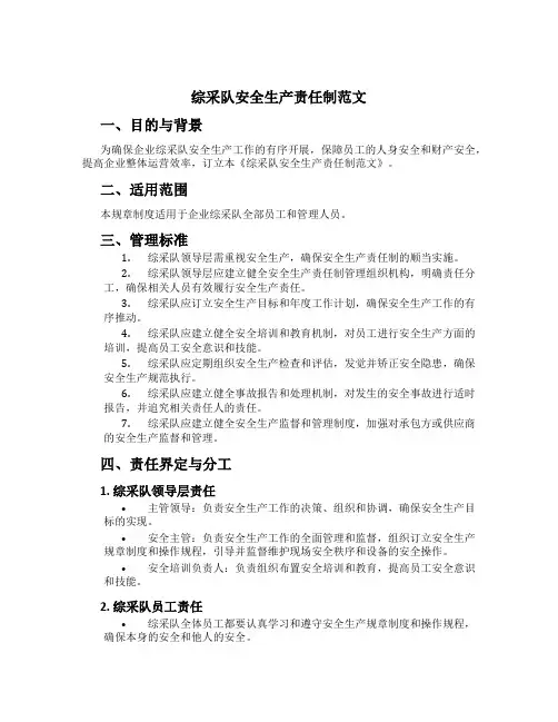 综采队安全生产责任制范文