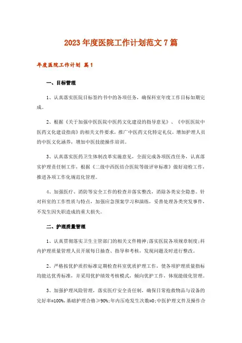 2023年度医院工作计划范文7篇