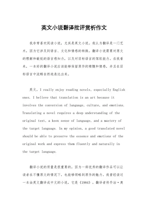 英文小说翻译批评赏析作文