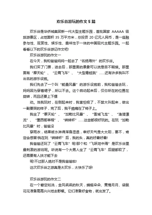 欢乐谷游玩的作文5篇