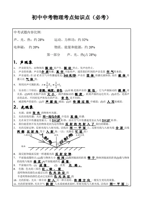 初中中考物理考点知识点(必考)