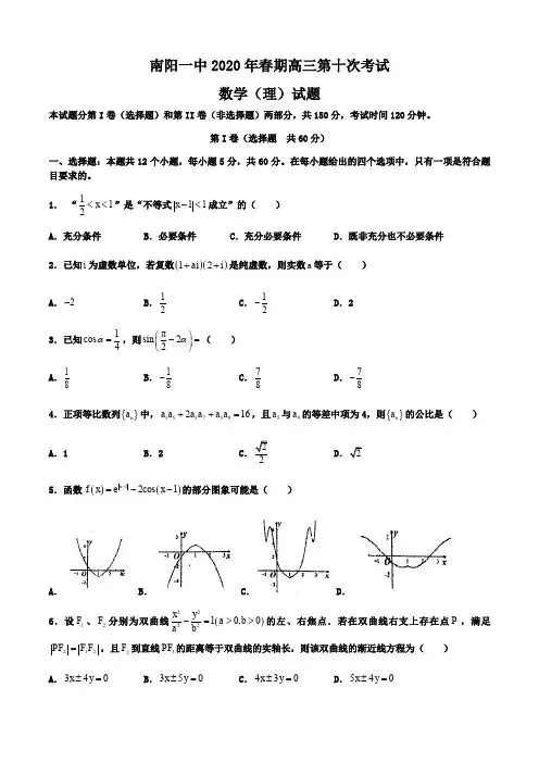 河南省南阳市第一中学2020届高三第十次考试数学(理)试题