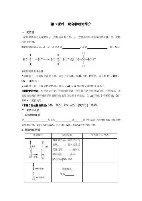 第3课时配合物理论简介