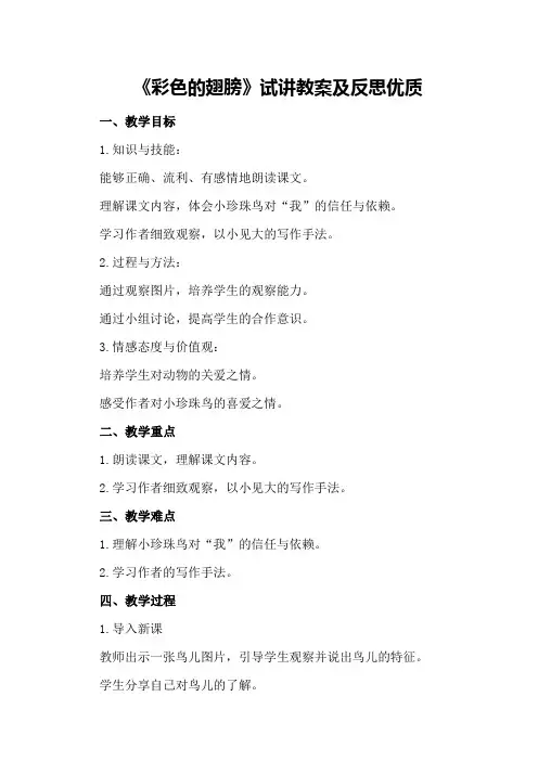 彩色的翅膀试讲教案彩色的翅膀教案及反思优质