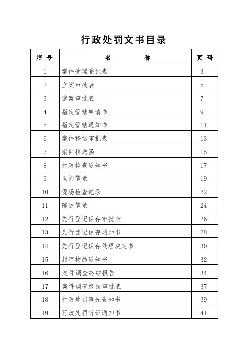 行政处罚文书目录