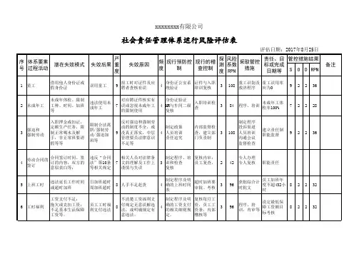 社会责任管理体系运行风险评估表