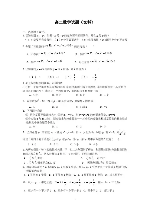 高二数学试题(文)