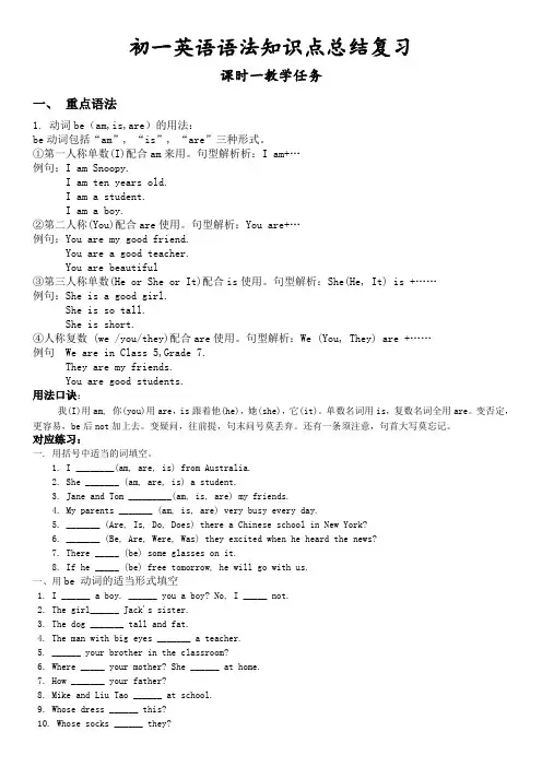 外研版初一英语语法知识点总结复习