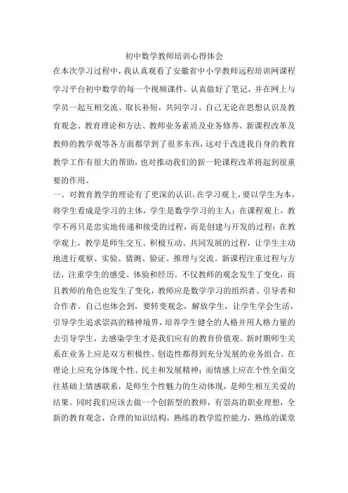 初中数学教师培训心得体会 3