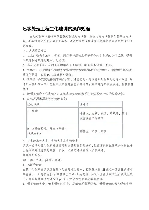 2污水处理工程生化池调试操作规程