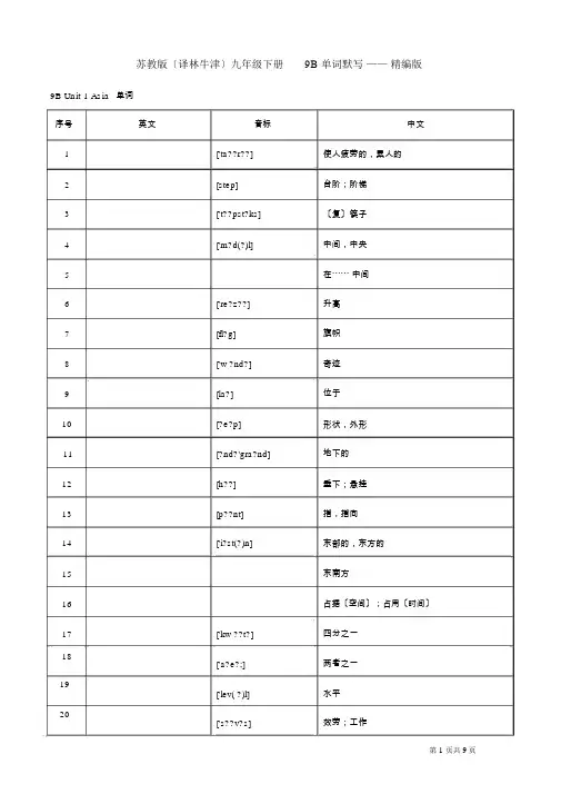 苏教版(译林牛津)九年级下册9B单词默写——精编版(汉译英)
