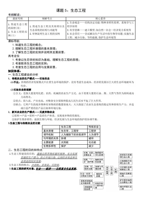 选修3课题5：生态工程  学案设计