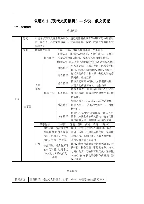 初中语文中考复习 专题6 1(现代文阅读篇)--小说、散文阅读