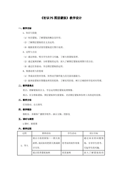 高中信息技术_初识PS图层蒙版教学设计学情分析教材分析课后反思