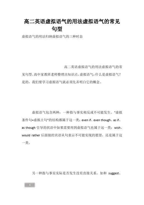 高二英语虚拟语气的用法虚拟语气的常见句型------