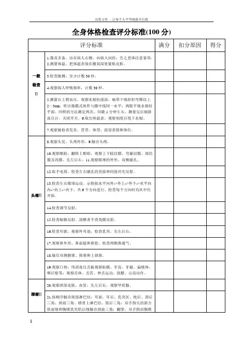 全身体格检查评分标准表加强版