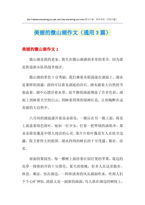 美丽的微山湖作文(通用3篇)