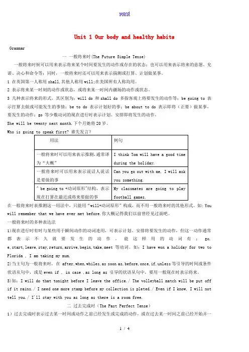 高中英语 Module 1(Our Body and Healthy Habits-Grammar)