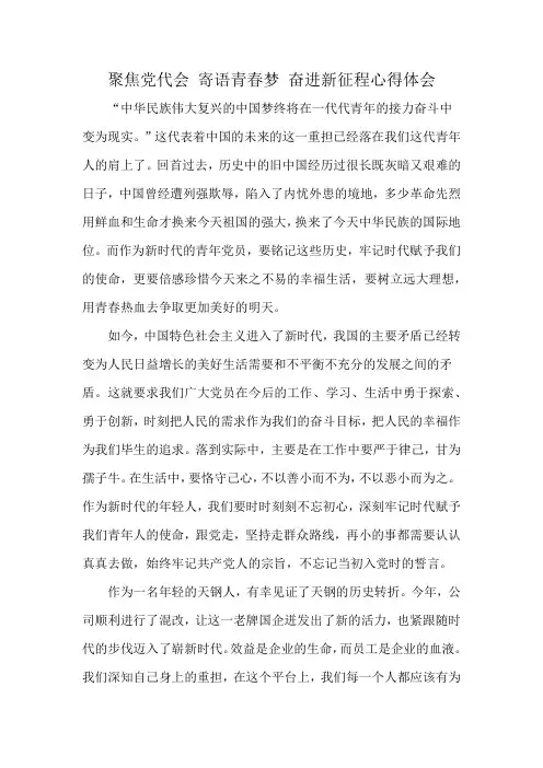 聚焦党代会 寄语青春梦 奋进新征程心得体会