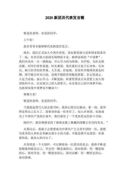 2020新团员代表发言稿