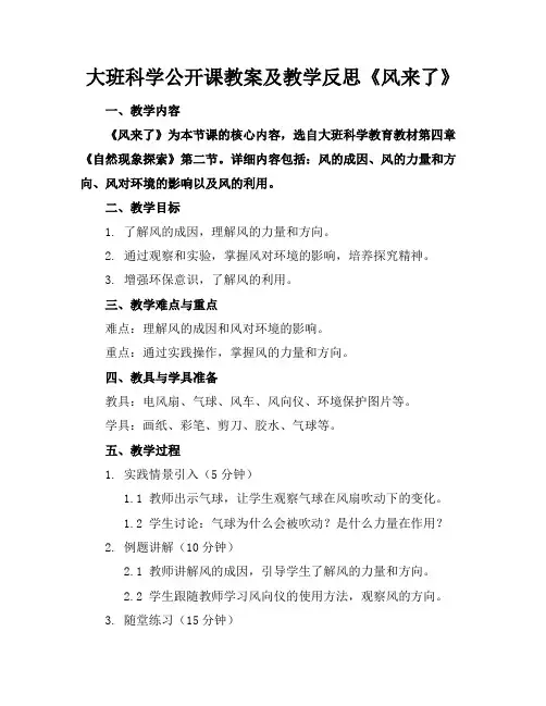 大班科学公开课教案及教学反思《风来了》