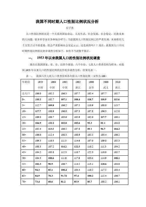 我国不同时期人性别比例状况