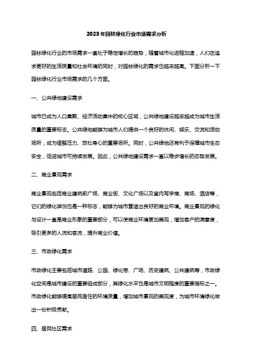 2023年园林绿化行业市场需求分析