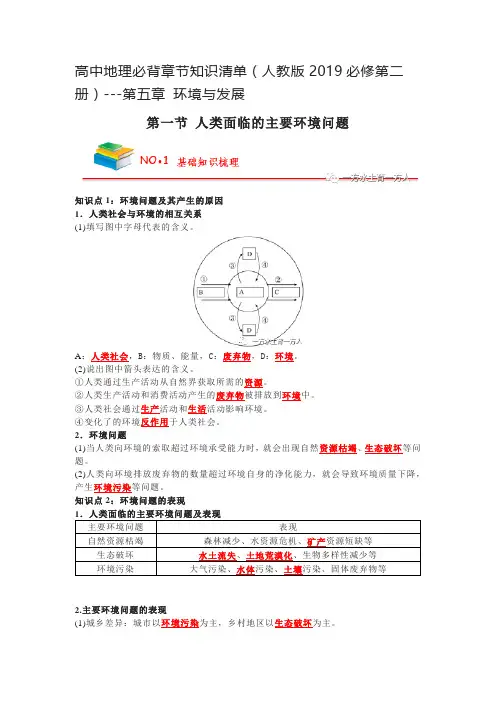 高中地理必背章节知识清单(人教版2019必修第二册)---第五章 环境与发展