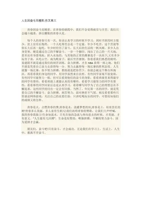 人生因奋斗而精彩,作文高三