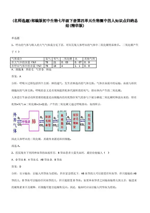 部编版初中生物七年级下册第四单元生物圈中的人知识点归纳总结(精华版)