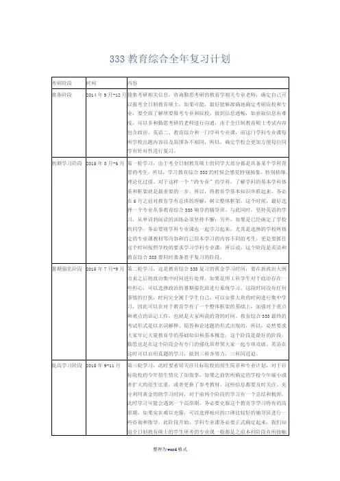 333教育综合全年复习计划Word 文档