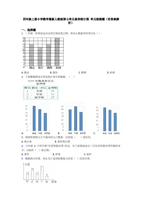 四年级上册小学数学最新人教版第七单元条形统计图 单元检测题(有答案解析)