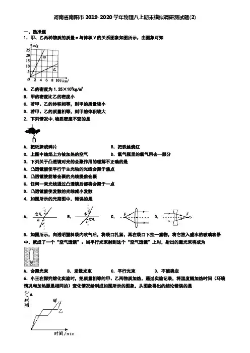 河南省南阳市2019-2020学年物理八上期末模拟调研测试题(2)