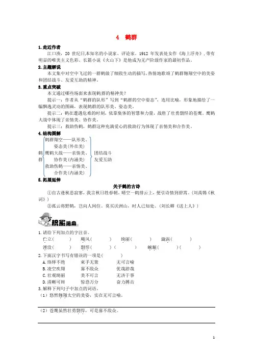 七年级语文下册第一单元4《鹤群》练习(新版)语文版