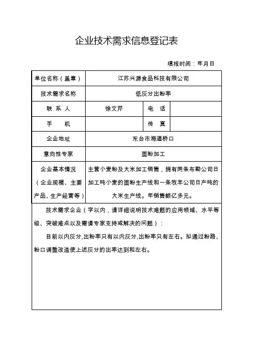 企业技术需求信息登记表