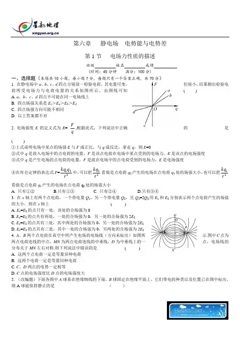 2011高考物理一轮复习考点演练：第6章 静电场 电势能与电势差(解析版)