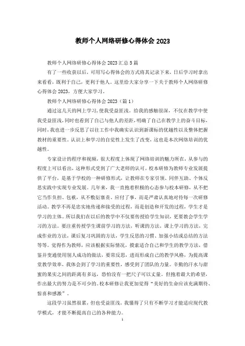 教师个人网络研修心得体会2023